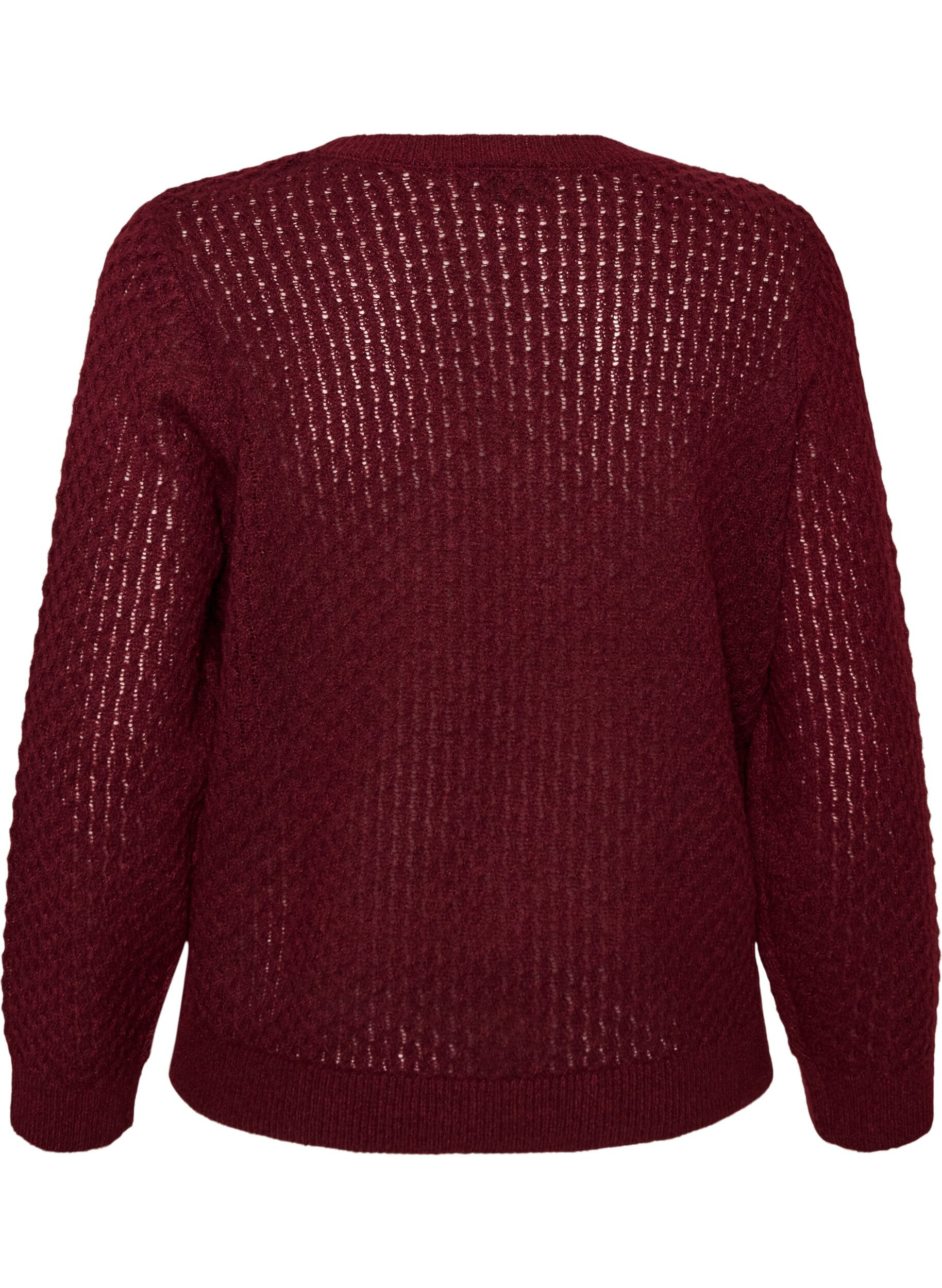 ZizzifashionKnitted blouse with a textured openwork pattern, Red, Packshot image number 1