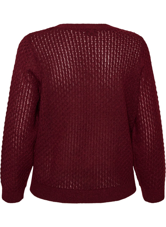Knitted blouse with a textured openwork pattern, Red, Packshot image number 1