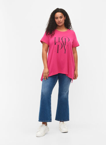 T-shirt in cotton with text print, Beetroot Purple HAP, Model image number 2