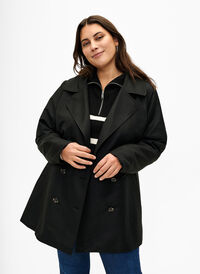 Short trench coat with belt, Black, Model