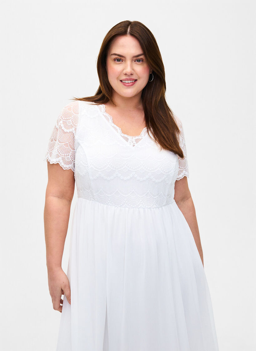 Party dress with lace and an empire waist, Bright White, Model image number 2