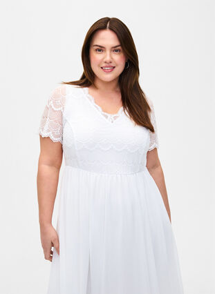 Party dress with lace and an empire waist, Bright White, Model image number 2