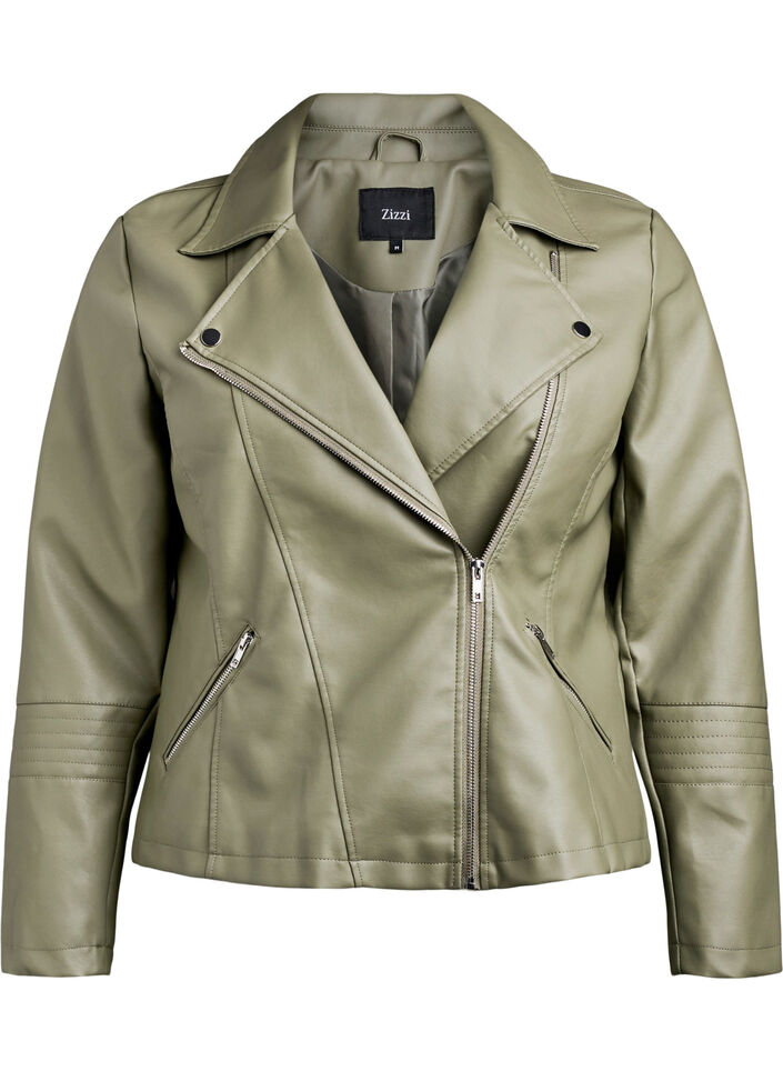 Biker jacket in faux leather, Green, Packshot image number 0