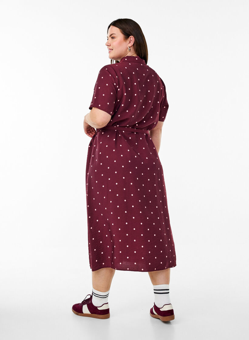 Midi shirt dress with polka dots, Red, Model image number 2