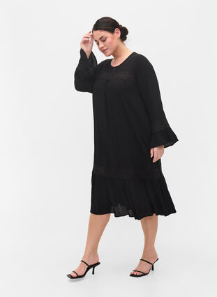 viscose dress with lace detail, Black, Model image number 2