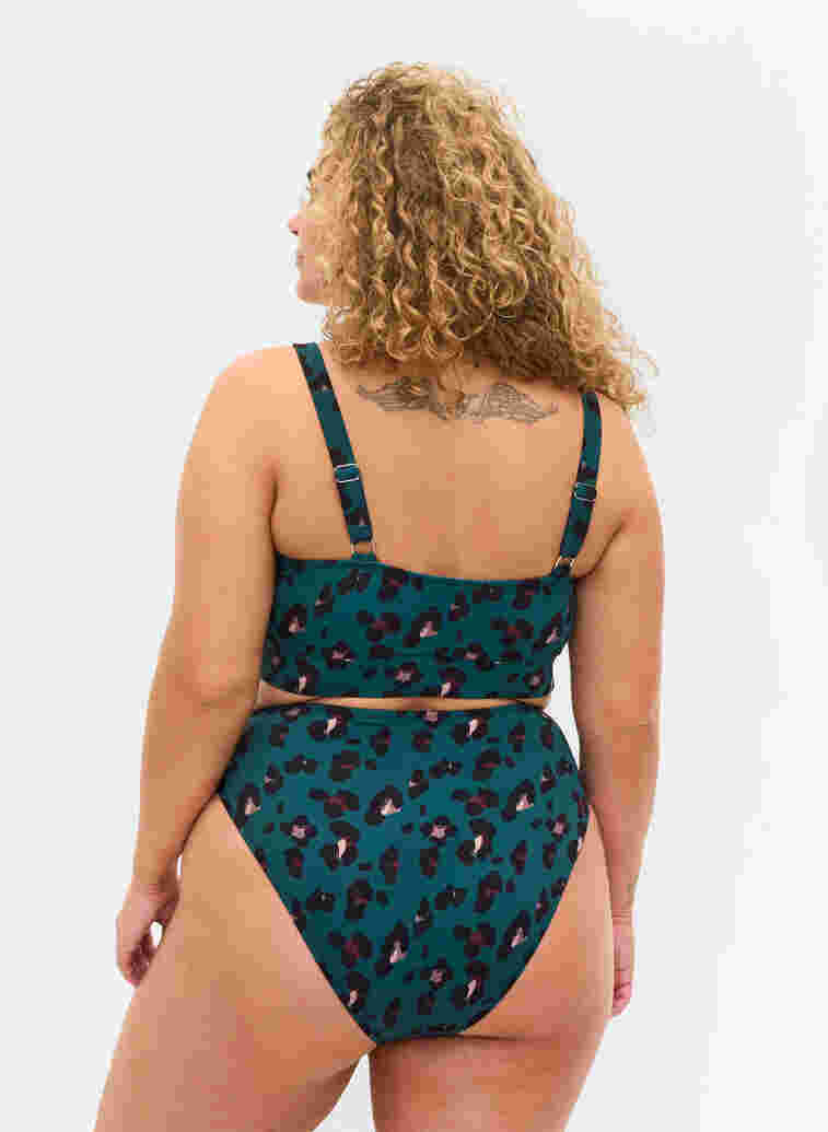 Bikini bottoms with a high waist, Teal Leopard, Model