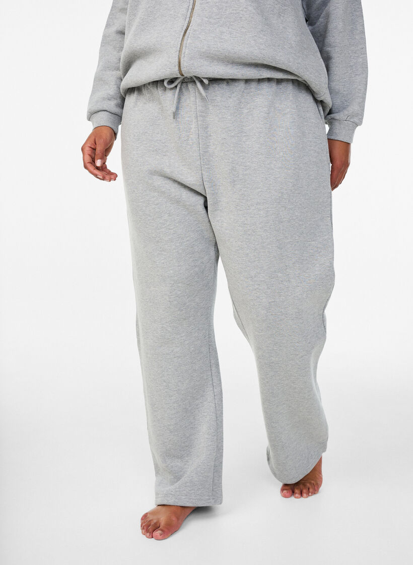 High-waisted sweatpants with brushed inside, Grey, Model image number 2