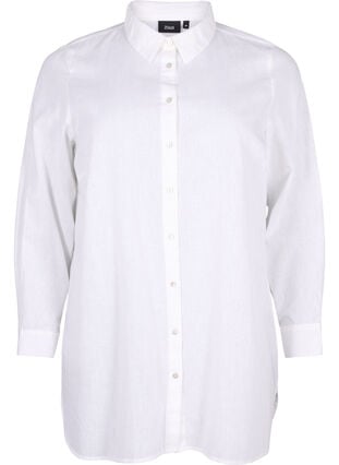 Long shirt in linen and cotton, Bright White, Packshot image number 0