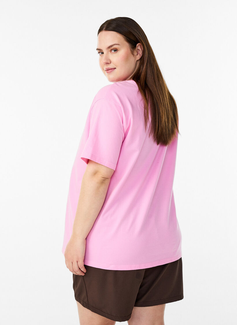 Sporty t-shirt in organic cotton, Pink, Model image number 2