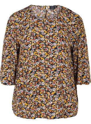 Viscose blouse with floral print, Black Ditsy, Packshot image number 0