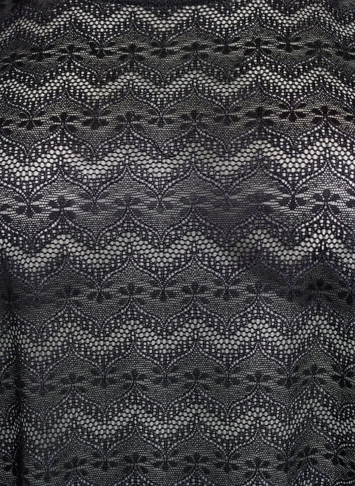 Lace blouse with short sleeves and scalloped hem, Black, Packshot image number 2