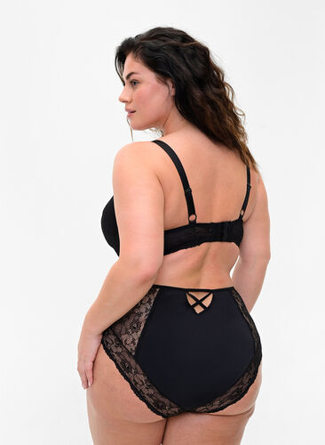 High-waisted underwear with lace, Black, Model image number 1