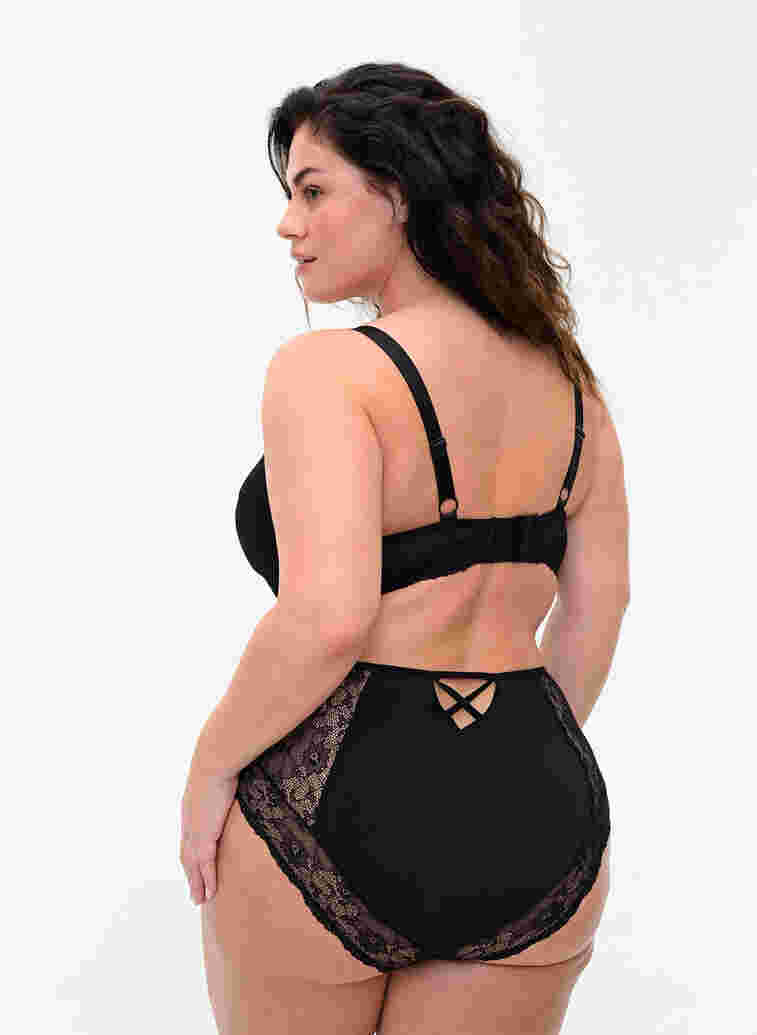 High-waisted underwear with lace, Black, Model image number 1