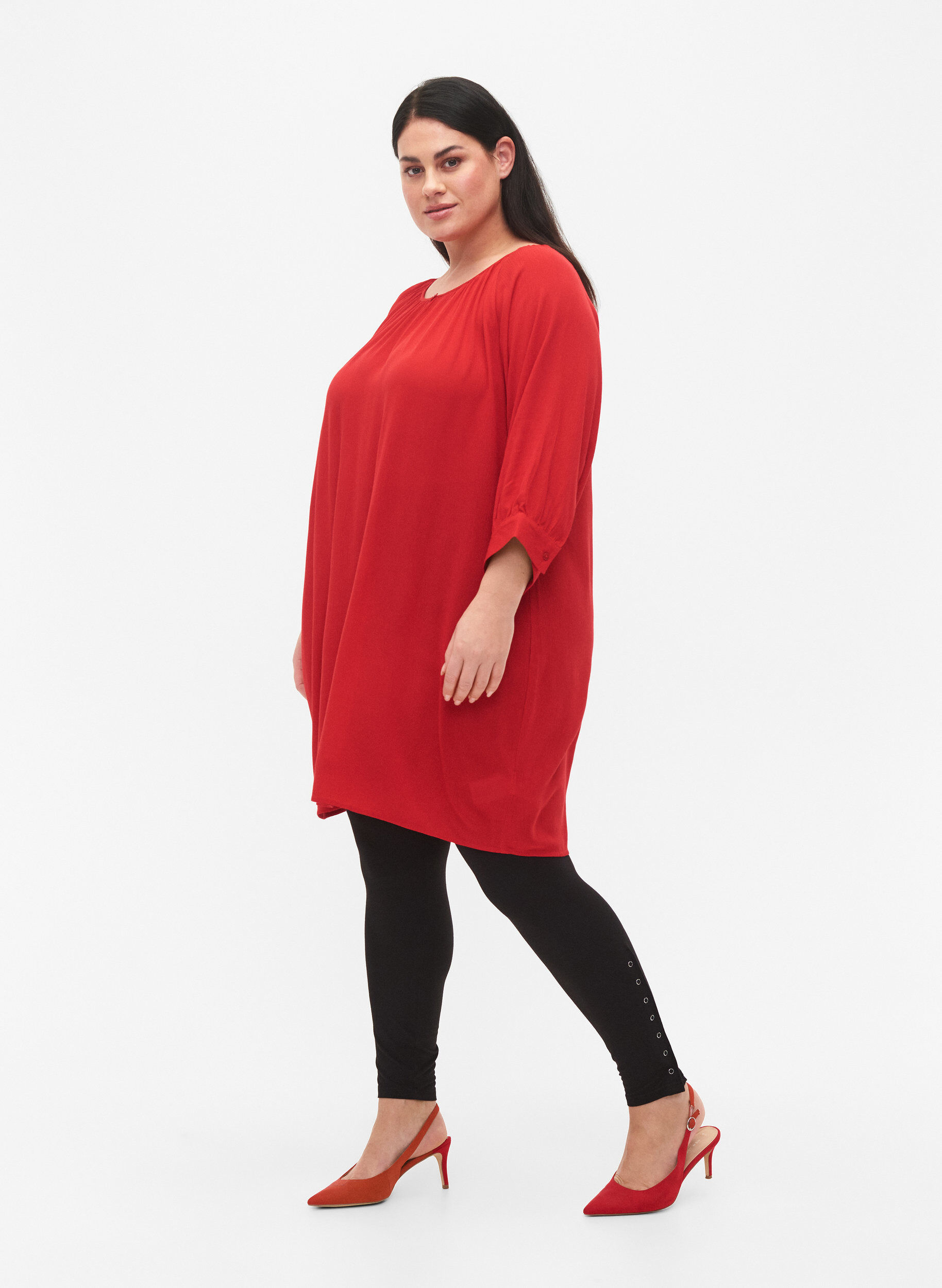 Zizzifashion Viscose tunic with 3/4 sleeves, Red, Model image number 1
