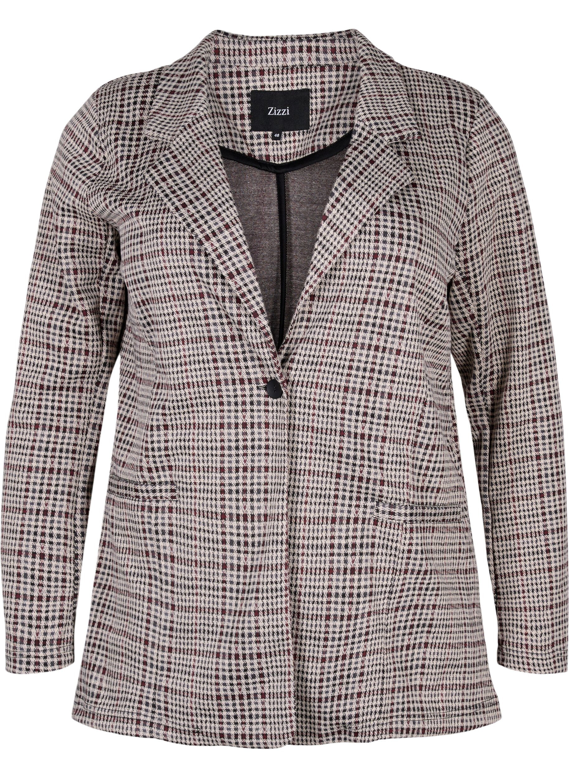 Zizzifashion Checkered blazer with button closure, Brown Check, Packshot image number 0