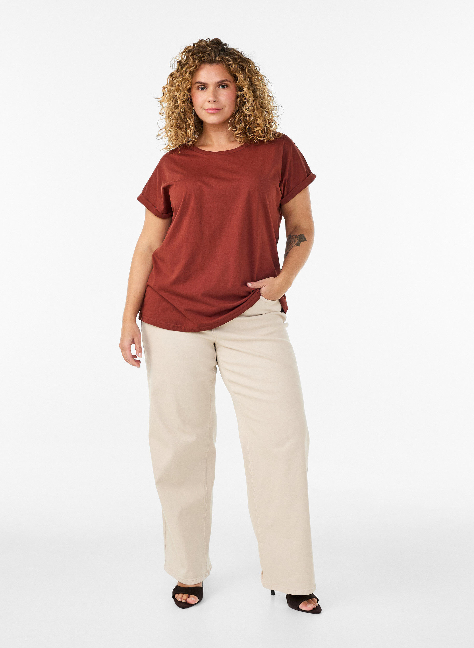 ZizzifashionShort-sleeved cotton blend T-shirt, Red, Model image number 1