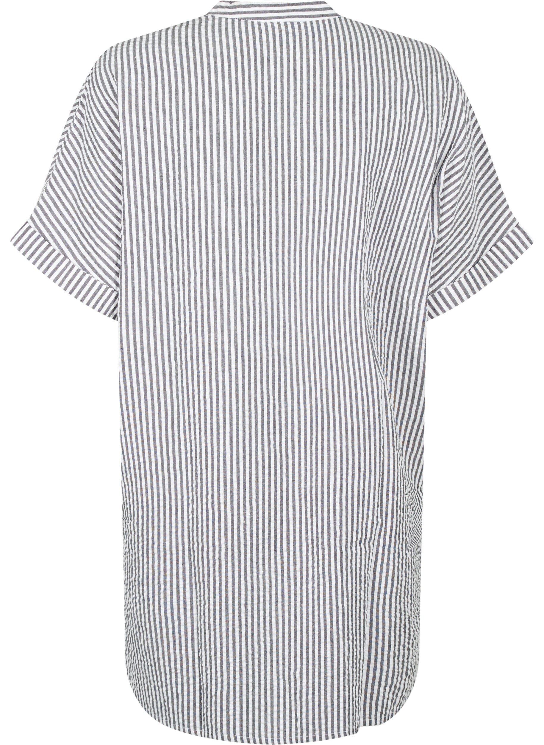 Zizzifashion Striped shirt with chest pockets, White/Black Stripe, Packshot image number 1