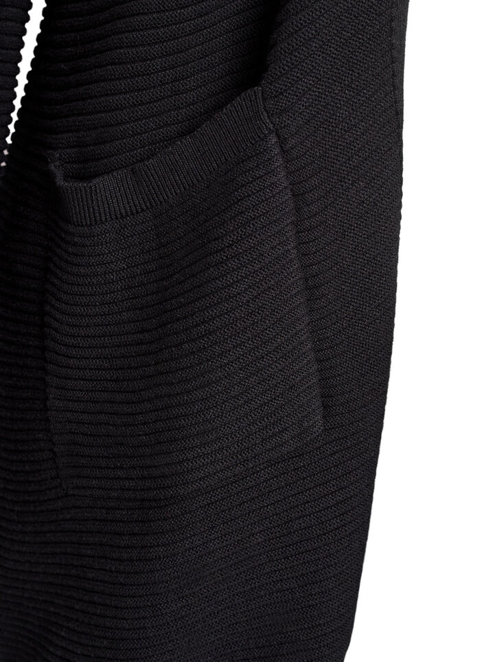 Long rib-knitted cotton cardigan, Black, Packshot image number 3