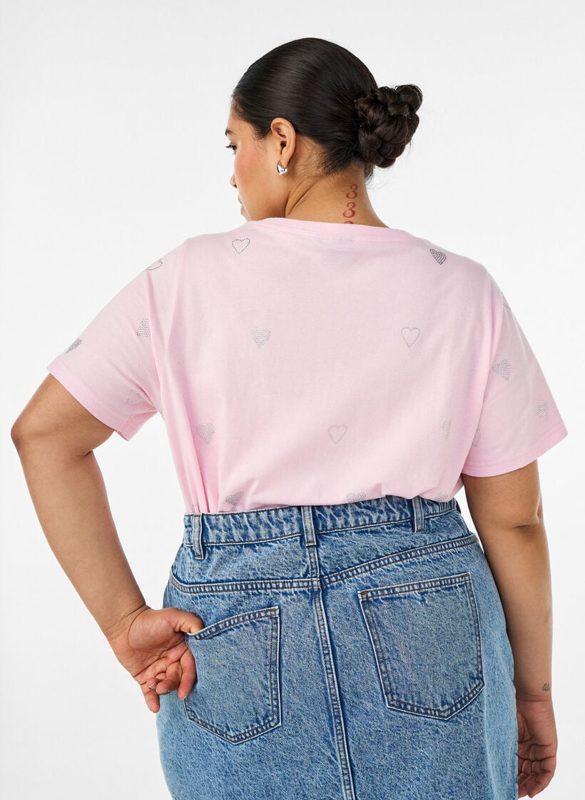 Organic cotton t-shirt with hearts, Rose, Model image number 2
