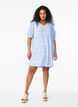 Short dress with v-neck and hole pattern, Cashmere Blue, Model image number 2