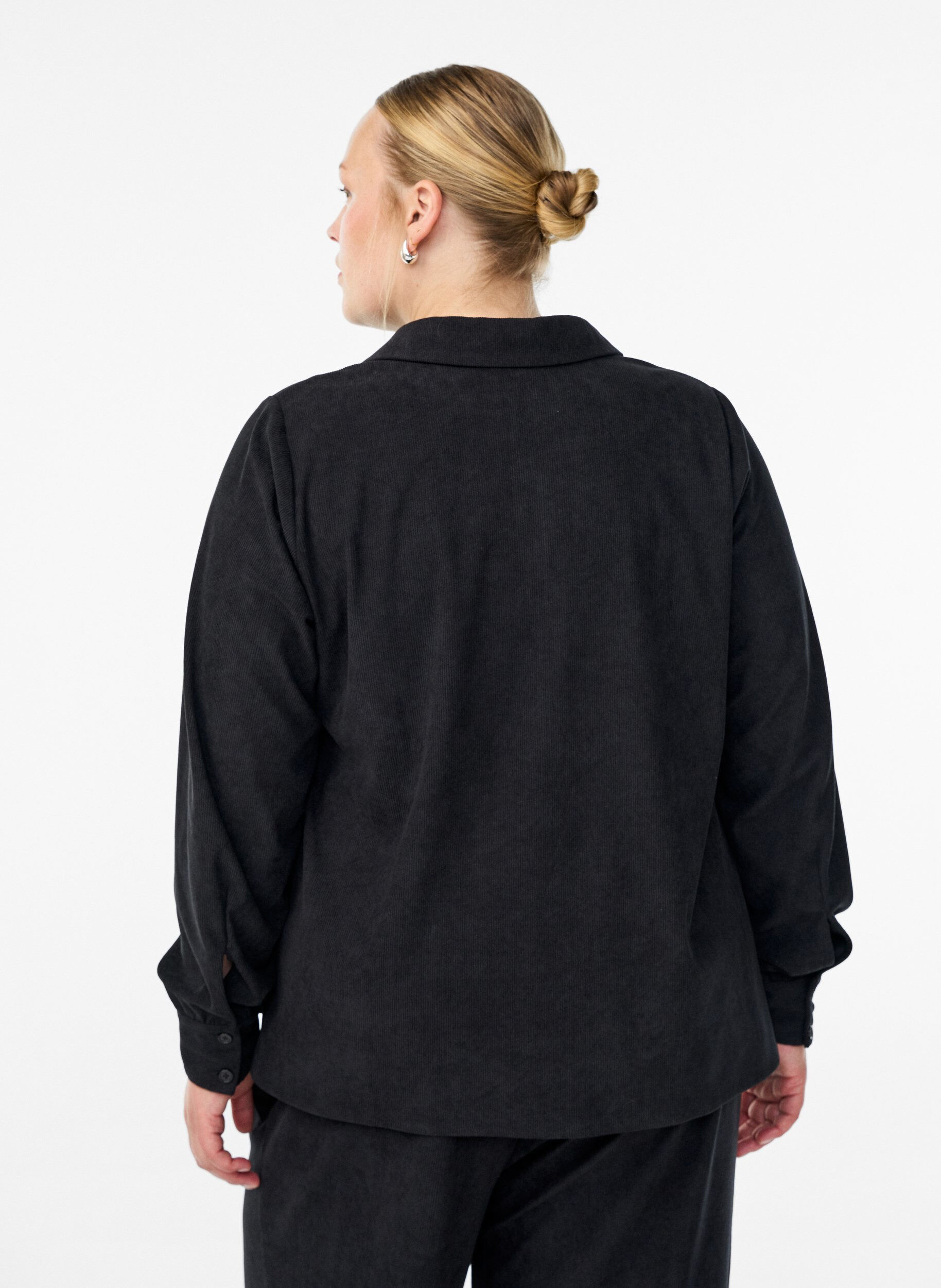 Zizzifashion Long-sleeved shirt blouse in corduroy, Black, Model image number 2