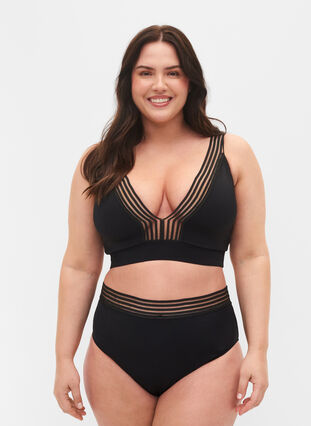 High-waisted bikini bottoms with mesh, Black, Model image number 0