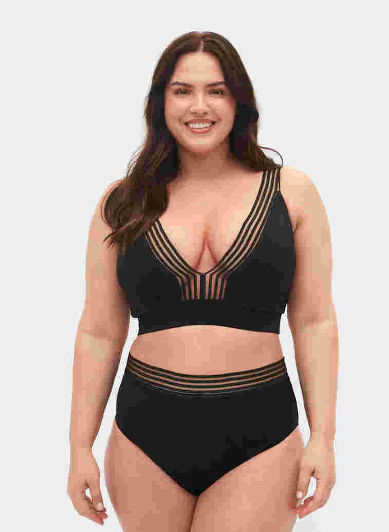 High-waisted bikini bottoms with mesh, Black, Model