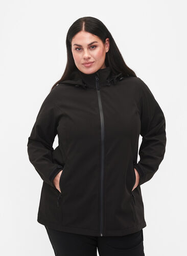 	 Softshell jacket with detachable hood, Black, Model image number 0