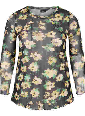 Tight fit mesh blouse with floral print