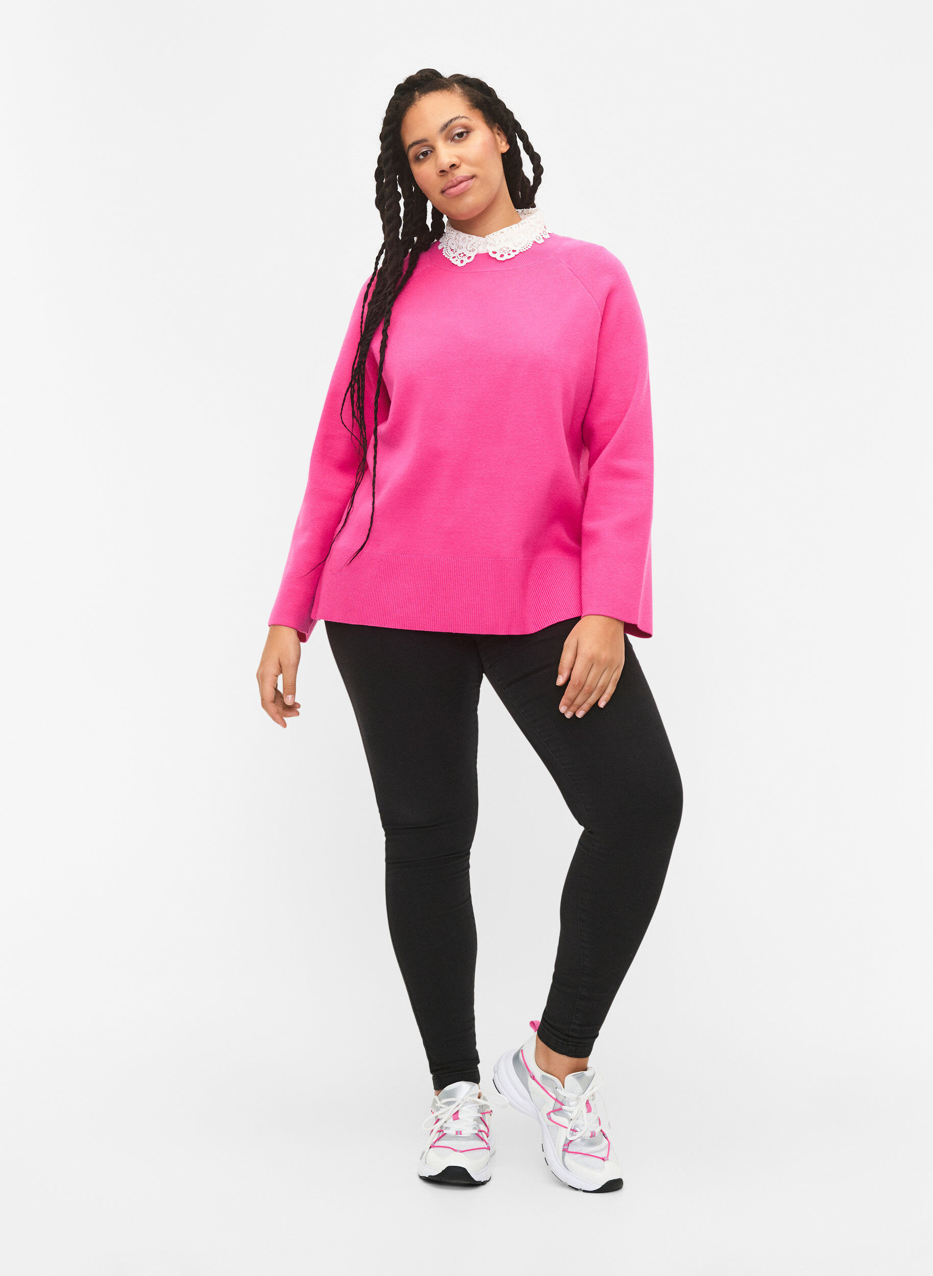 Zizzifashion Viscose blend pullover with side slit	, Raspberry Rose, Model image number 2