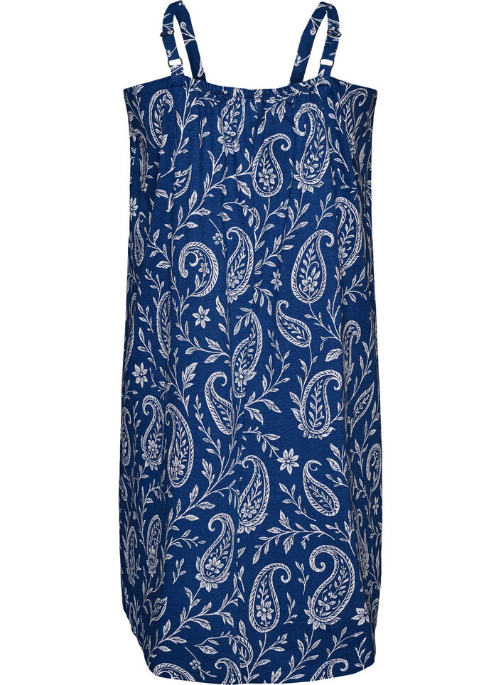 Knee-length strap dress in organic cotton, Blue, Packshot image number 1