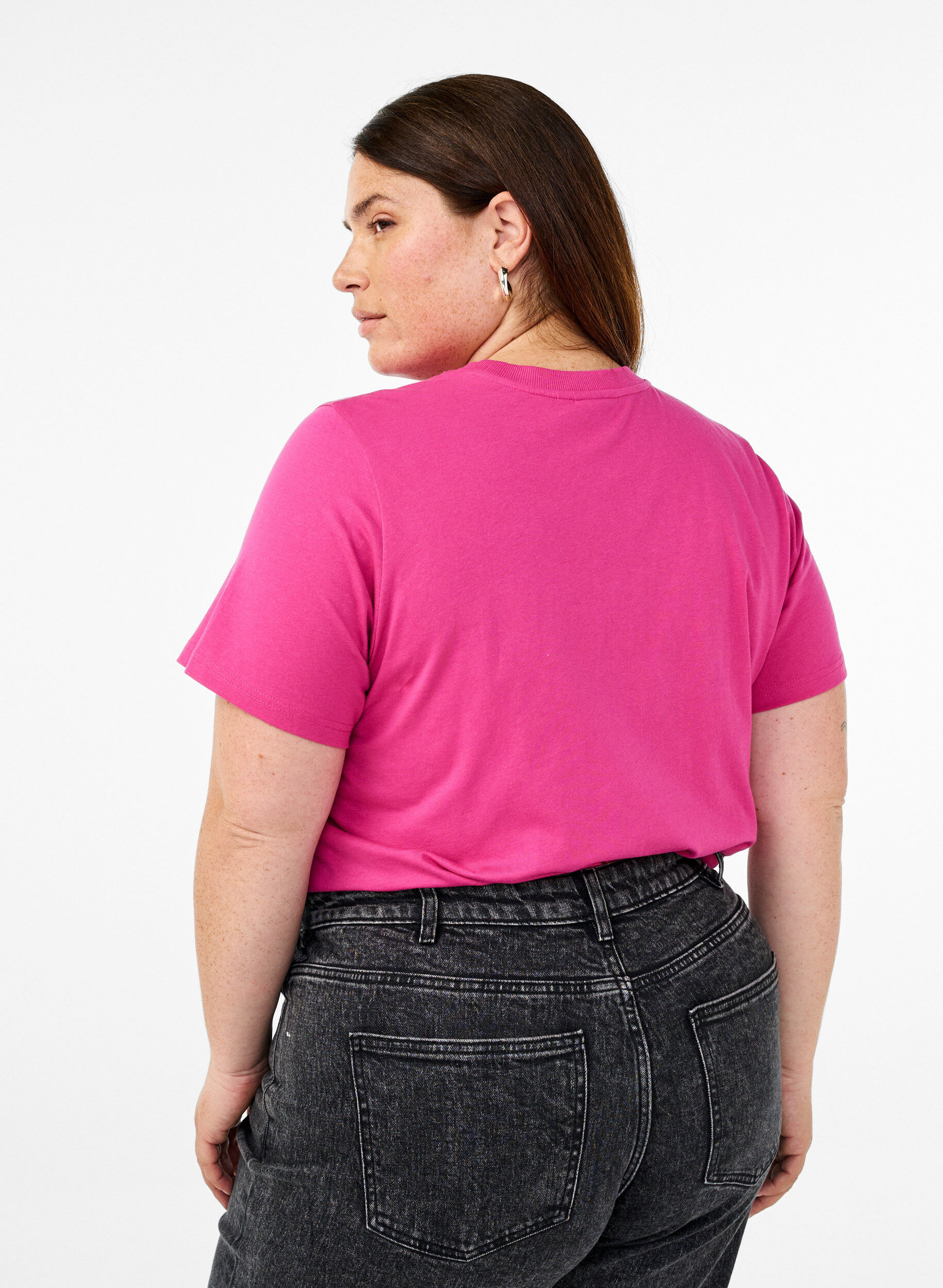 ZizzifashionBasic cotton T-shirt with round neck, Rose, Model image number 2