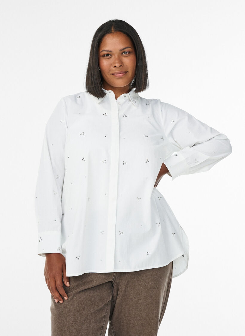 Shirt with rhinestones, White, Model image number 0