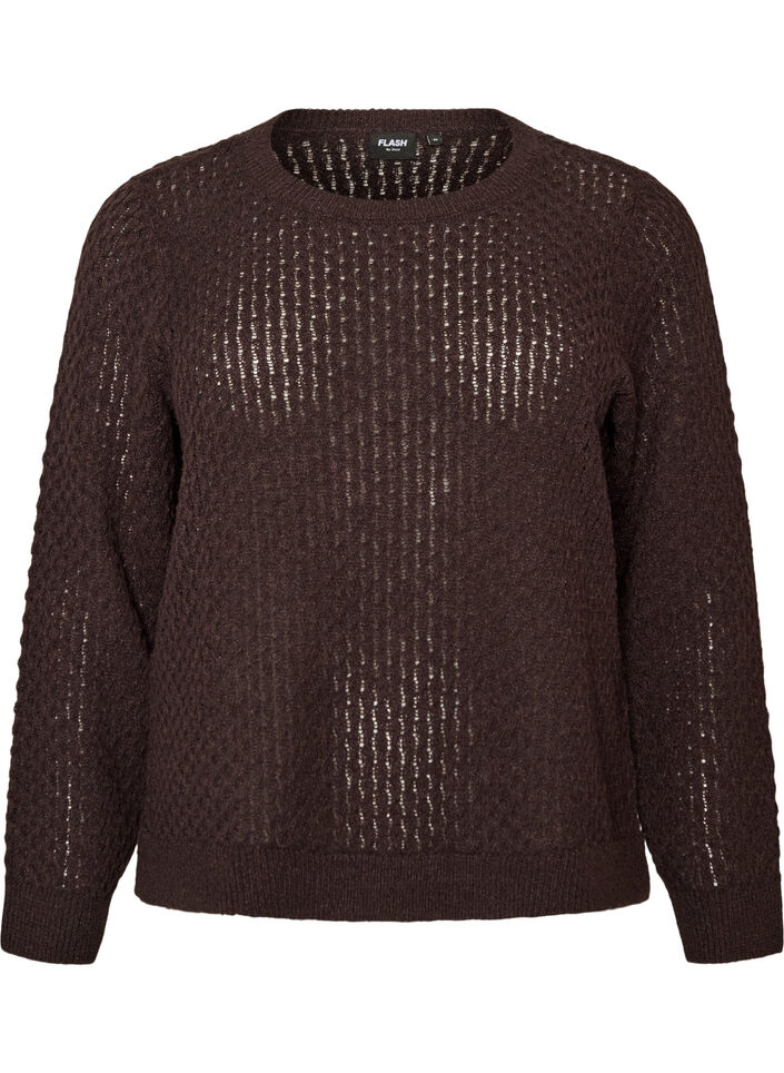 Knitted blouse with a textured openwork pattern, Brown, Packshot image number 0