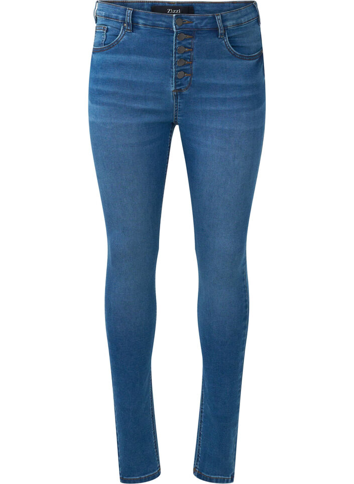 High-waisted Amy jeans with button closure, Blue Denim, Packshot image number 0