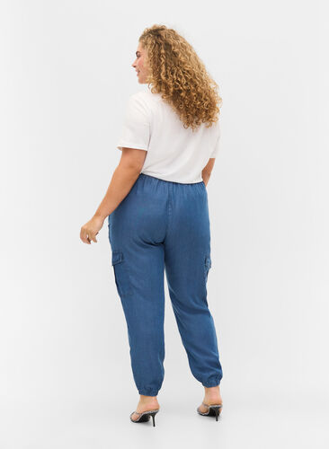 Denim cargo trousers with pockets, Medium Blue, Model image number 1