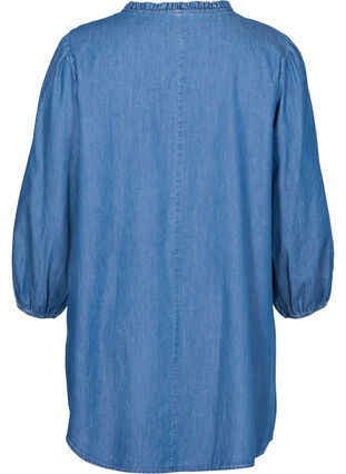 Cotton denim dress with tie-string, Blue denim, Packshot image number 1