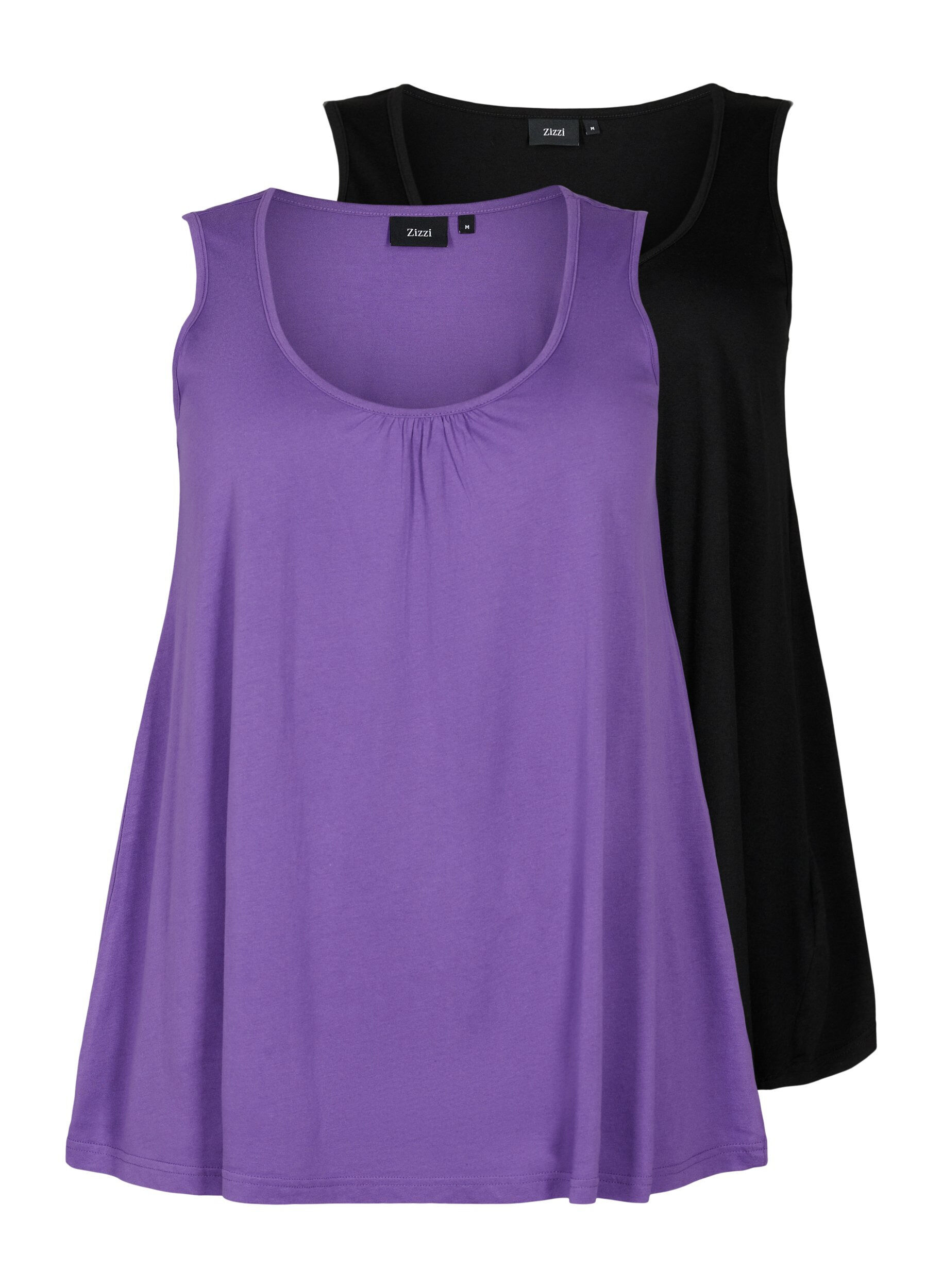 Zizzifashion 2-pack top in cotton blend, Deep Lavender/Black, Packshot image number 0