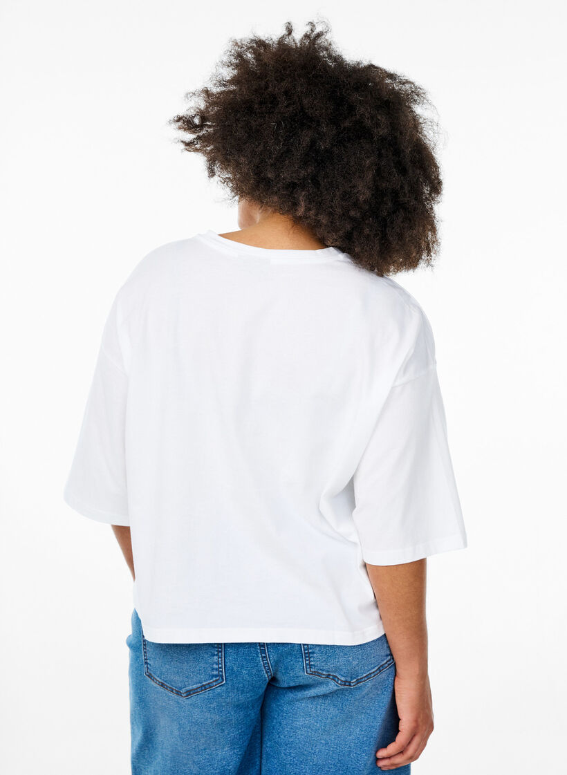 Short T-shirt with a loose fit, White, Model image number 2