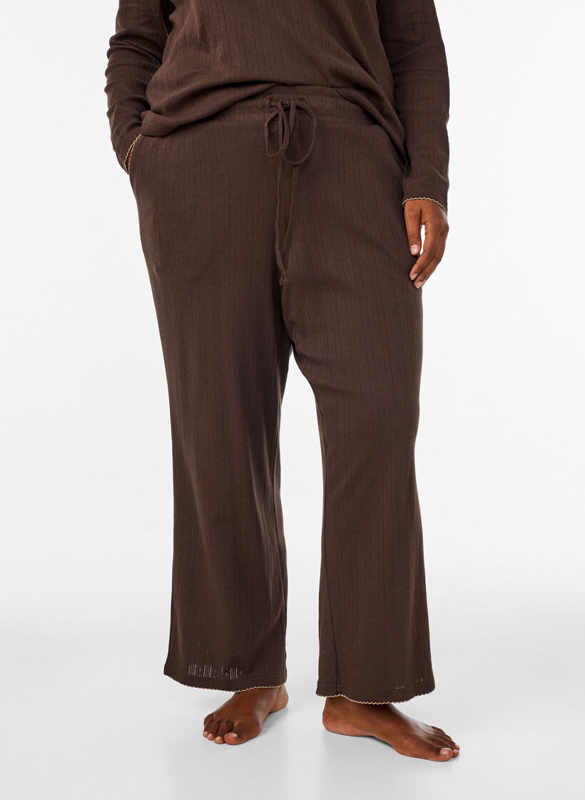 Organic cotton pyjama bottoms with eyelet embroidery, Brown, Model image number 0