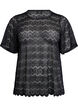 Lace blouse with short sleeves and scalloped hem, Black, Packshot image number 0