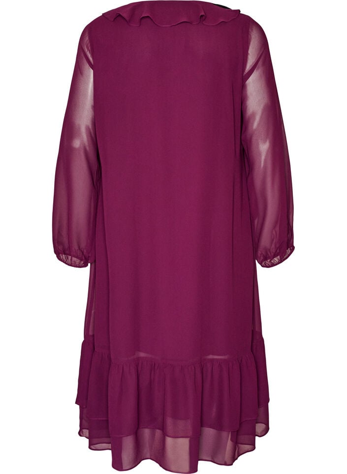 Party dress with ruffle details and V-neck, Red, Packshot image number 1
