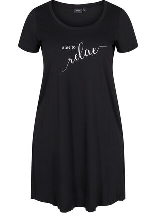 Short-sleeved nightdress in cotton, Black RELAX, Packshot image number 0