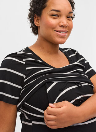 Striped maternity dress in viscose, Black Grey Stripe, Model image number 2