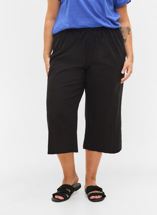 7/8 cotton blend pants with linen, Black, Model image number 2