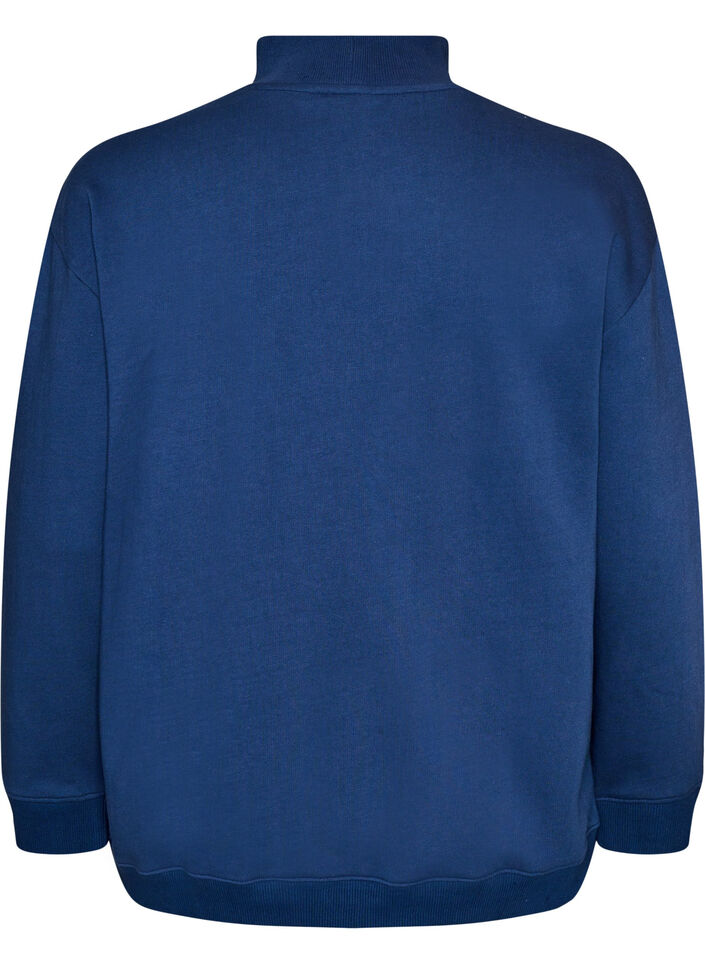 Sweatshirt with a high neck and sporty front motif, Blue, Packshot image number 1