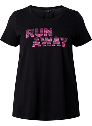 Sports t-shirt with print, Black w. Run Away, Packshot image number 0
