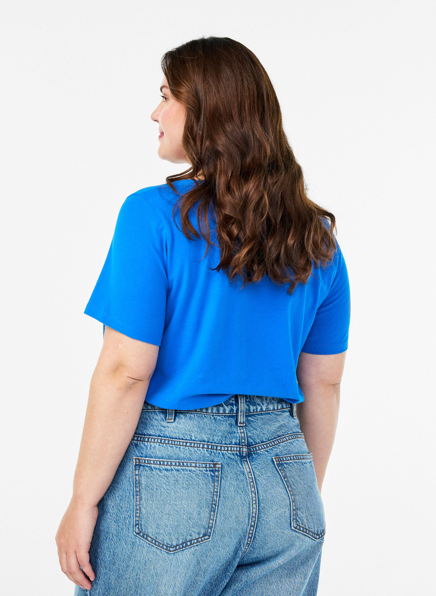 ZizzifashionSolid-coloured basic cotton T-shirt, Blue, Model image number 2
