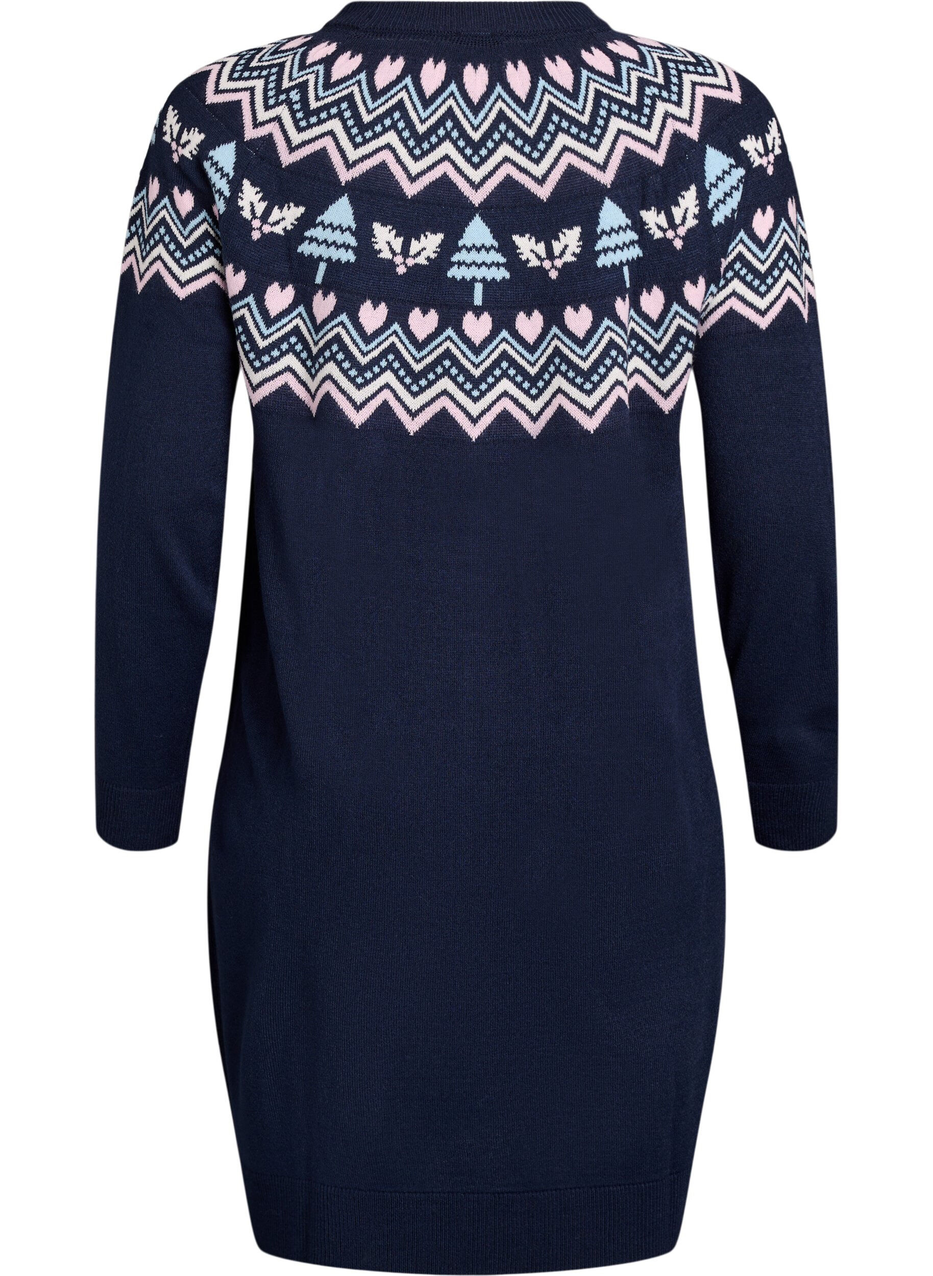 Zizzifashion Short knit dress with jacquard pattern and Christmas motifs, Blue, Packshot image number 1