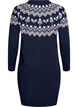 Short knit dress with jacquard pattern and Christmas motifs, Blue, Packshot image number 1